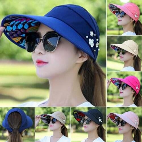 Fashion Solid Color women summer sun visor wide-brimmed hat beach hat adjustable UV protection female Collapsible