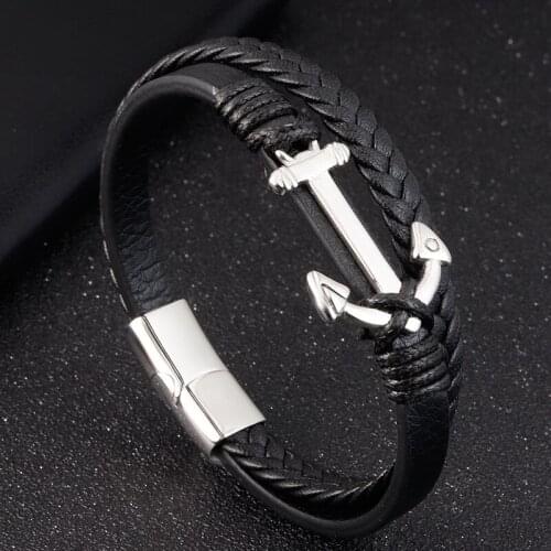 Fashion Unisex Multi-layer Woven Leather And Stainless Steel Combination Mens Leather Bracelet Black Brown Male Jewelry Gift