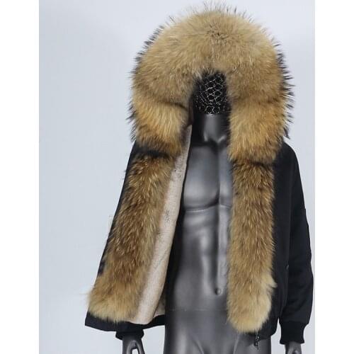 2021 New Men Bomber Parka Waterproof Winter Jacket Natural Real Raccoon Fox Fur Coat Collar Hooded Thick Warm Fashion Streetwear