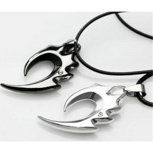 Mens Domineering Individuality Flame Tooth Shape Pendant Leather Rope Chain Necklace Fashion Jewelry NL0142