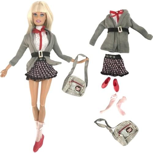 NK One Set Doll Clothes Princess Fashion Suit Winter Coat Pants bag Shoes Stocking For Barbie Doll Best Gift For Child