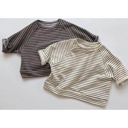 New 2021 Spring Autumn Baby Boys Girls Loose Stripe T-shirt Children Childrens Baby Boys Girls Long Sleeve T-shirt