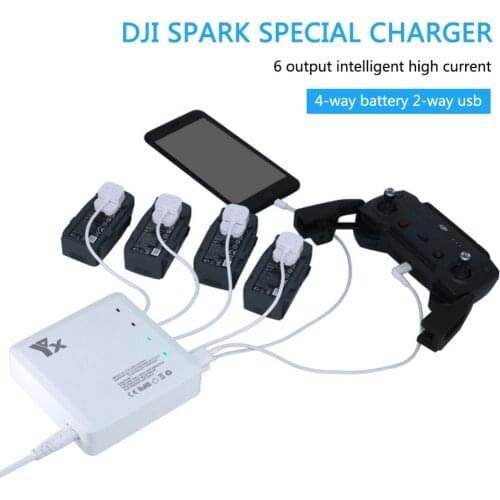NEW fast charging 6 output Charger with 2 USB Ports and 4 adapters Charge charger for DJI Spark battery and remote control