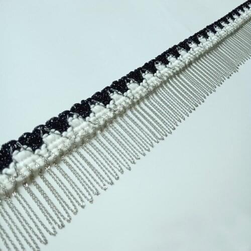 2Yards Fringed Metal Chain Beads Braid Lace Handmade Macrame Lace Clothes Bags Shoes Hats Headscarf Tassel Lace Trim Decoration