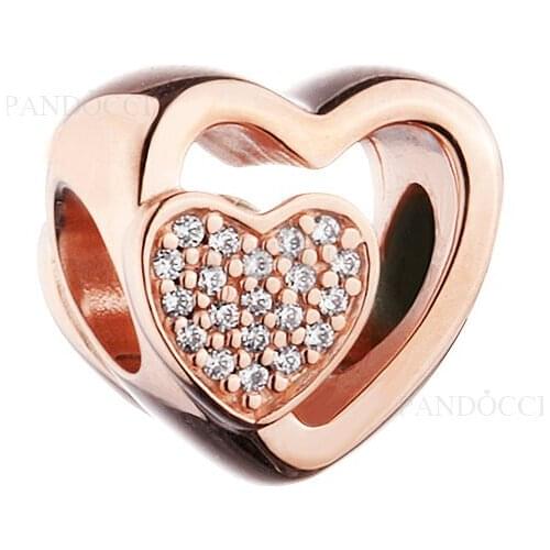 Authentic Rose 925 Sterling SilverJoined Together Charm Original Fashion Jewelry Women