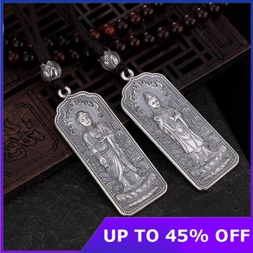 S999 pure Silver pendant retro six character true words herbalist Buddha Bodhisattva lotus male and female Pendant
