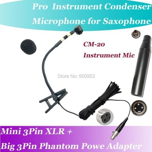 CM-20 Professional Instruments Condenser Microphone for Saxophone Orchestral Vocal + Phantom Power XLR Big 3Pin Adapter
