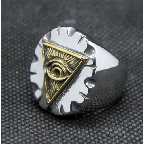 Drop Ship 7-13 God Eye Mens Ring 316L Stainless Steel Mens Punk Cool Golden Ring
