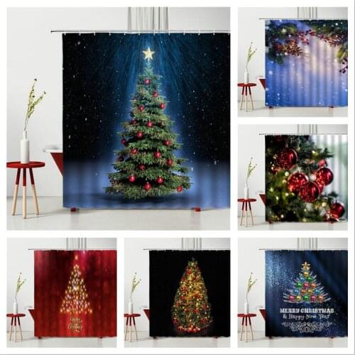 Christmas Shower Curtain Set Christmas Tree Snow Christmas Gifts Home Bathtub Bathroom Decoration Polyester Fabric Curtain