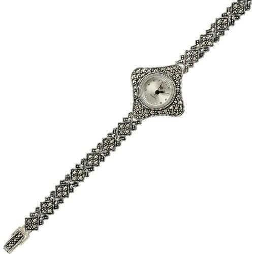 Silverlina Silver Marcasite Sterling Sleeve Clock