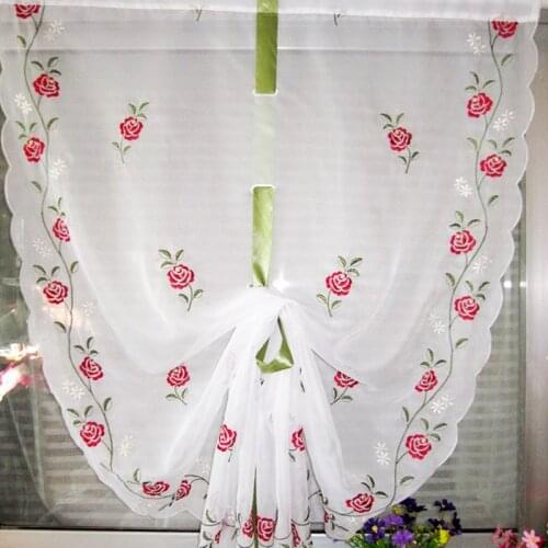 Cafe kitchen curtains embroidered valances sheer voile roman blinds curtain kitchen set tulle short door curtain kitchen curtain