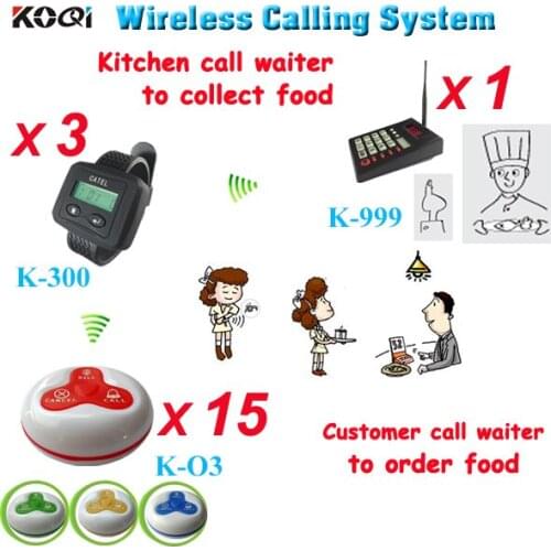 Waiter calling system for kitchen 1 Keypad, 3 watches, 15 bell button K-999+300+O1-R electronic server