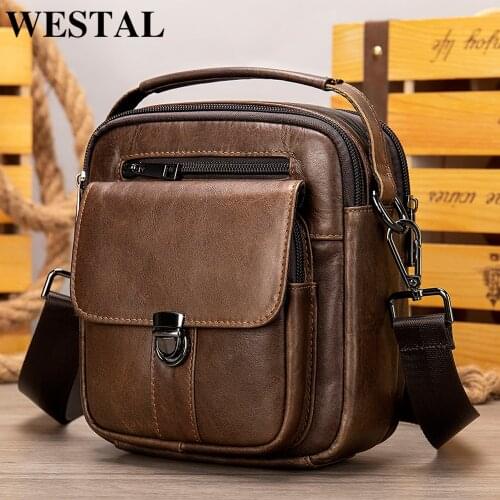 WESTAL mens genuine leather shoulder bag guaranteed body bag mens tote bag strap cross male luxury brand messengr bag 7438