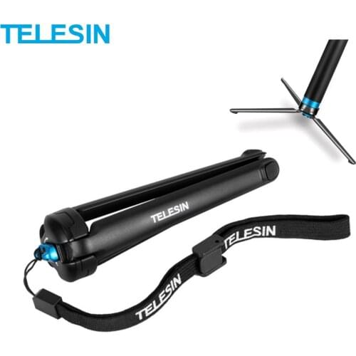 TELESIN Aviation aluminum Collapsible Removable universal Tripod with hand strap for Gopro 8/7/6/5 OSMO action accessories