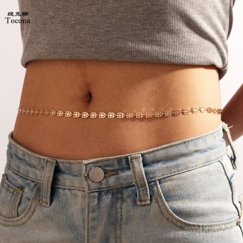 Tocona Sexy Geoemtric Belly Chain for Women 2021 New Trendy Gold Color Hollow Alloy Metal Adjustable Bohemian Jewelry 17592