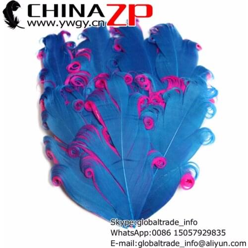 Leading Supplier CHINAZP Factory 50pcs/lot Top Quality Dyed Turquoise with Hot Pink Curly Nagorie Goose Feather Pads