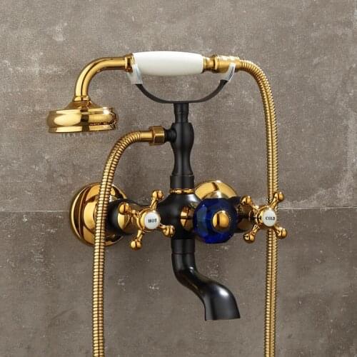 Vidric Shower Faucet Gold and Black Oil Bathtub Faucets Hand Rain Shower Head Tap Luxury Ceramic Telephone Wall Bath & Shower F