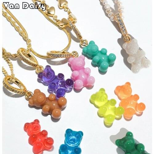 Van Daisy Colorful Cute Resin Clear Bear Rhinestones Pendant Necklace for Women Men Gold Plated Heart Necklace Jewelry Hip Hop