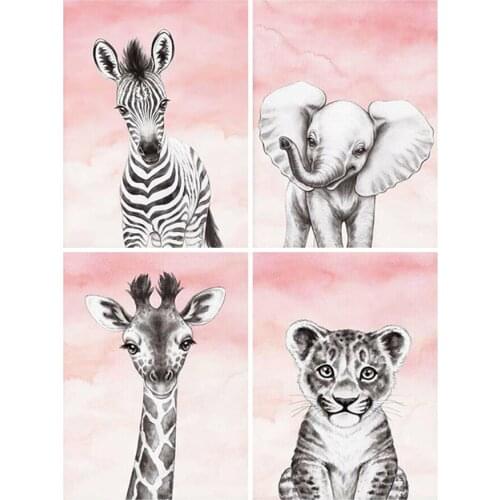Yumeart Paint With Diamond Painting Full Square Drill Diamond "Pink animal zebra" Embroidery Cross Stitch 5D Rhinestone Painting