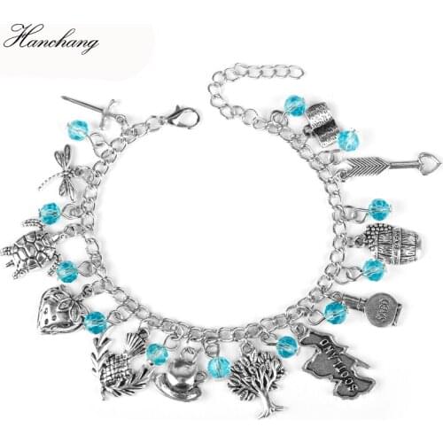 Alloy Jewelry Outlander Women Charm Bracelet Scottish Thistle Dragonfly Sassenach Handmade Beads Chain Wristlet Anklets Gift