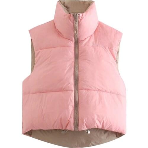 Za 2021 Women Vest Waistcoat Winter Streetwear Nylon Solid Thicken Vest Coats Sleeveless Fashion Vest Jackets Ladies Parkas Tops