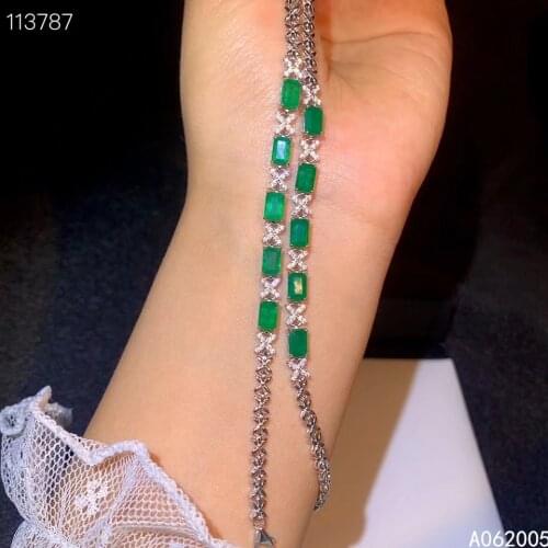 KJJEAXCMY Fine Jewelry 925 Sterling Silver inlaid gemstone Emerald women hand bracelet noble support test hot selling