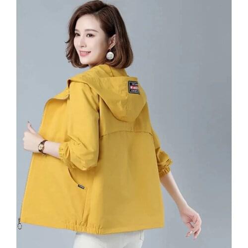 2021Spring Autumn Womens Coat Hooded Zipper Jacket Long Sleeve Casual Short Jacket Female Windbreaker Outwear Plus Size