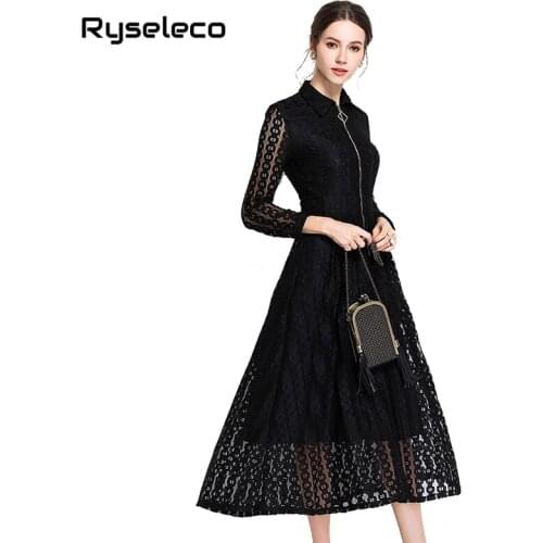 Queens Quality Flare Casual Dress Women 2018 Summer Lace Ladies Fashion Elegant Turn Down Zip Up Female Slim Sexy Party Vestido