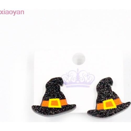 1pair)20mm Halloween Stud Earrings Black Witch Hat Acrylic Stud Earrings