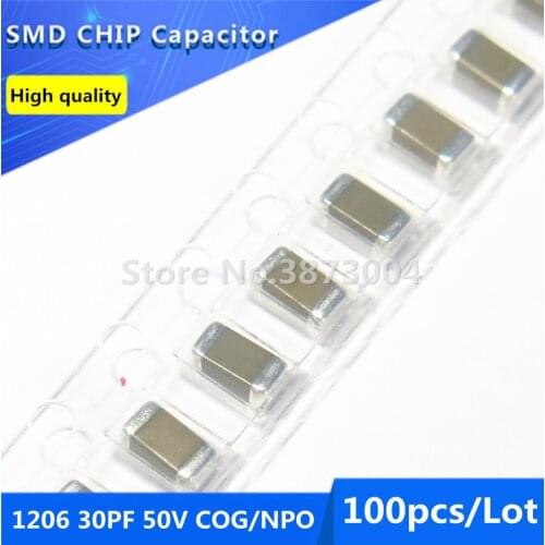 100pcs 1206 30PF 50V COG/NPO 5% Thick Film Chip Multilayer Ceramic Capacitor