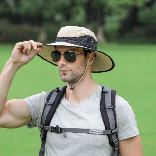 2021 Fashion Summer Outdoor Bucket Hat Cowboy Men Fishing Hiking Mountain Hats Mesh Breathable Anti UV Sun Cap Large Wide Brim