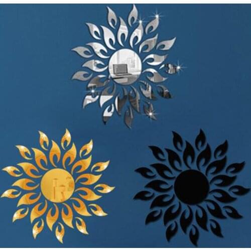 3D Mirror Sun Flower Art Removable Wall Sticker Acrylic Mural Decal Home Room Decor Hot Home Decoration