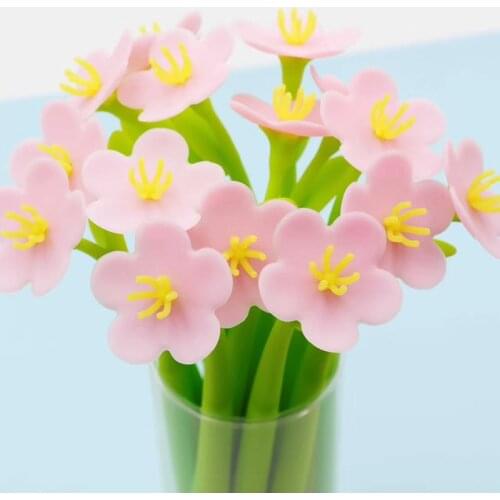 48PCS Peach Blossom Silica Gel Pen Student Creative Simulation Flowers Sway Pen Kawaii School Supplies Stationery