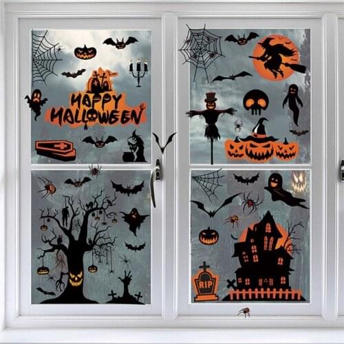 8 Sheets Halloween Spider Bat Pumpkin Witch Window Clings Stickers Glass Decal 85AC