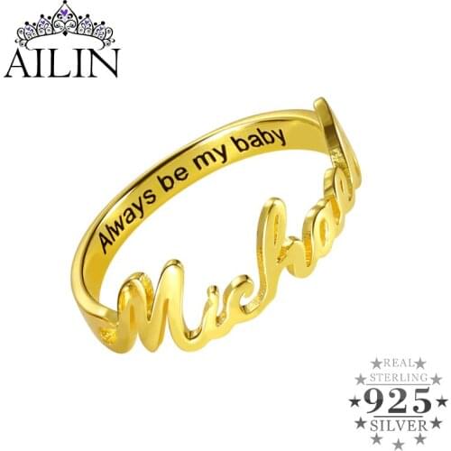 AILIN 18K Gold Plated Personalised Rings Women 925 Sterling Silver Engraved Customized Ring Wedding Couple Jewelry Lovers Gifts