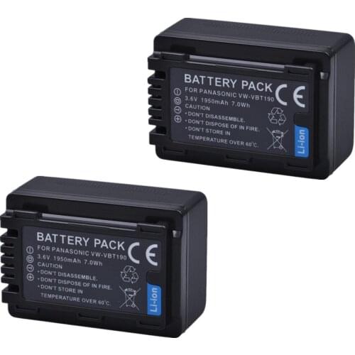 Batmax 2pc VW-VBT190 VBT190 Camera Battery For Panasonic HC-V800GK,HC-V110,HC-V130,HC-V160,HC-V180,HC-V201,HC-V210,HC-V250,V260