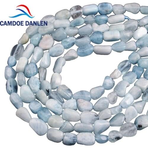 100% Natural Lrregular Stone Blue Aquamarines Beads 6-8mm 8-10mm 15inches Gravel Beads FIT Diy For Jewelry Making Wholesale
