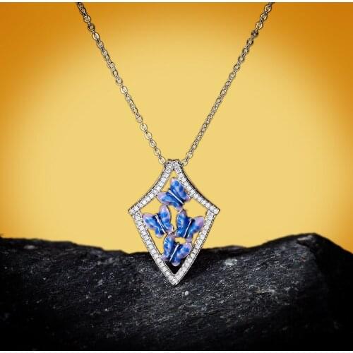 CHARLINLIOL Fashion Triangle Enamel Pendant Necklace for Women Vintage 925 Silver Sweater Necklaces Choker Party Jewelry Gift