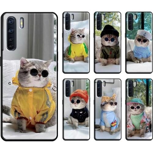 Cute cat with glasses Case For OPPO A1K A3S A5S A15 A52 A72 A83 A91 F5 A5 A9 A31 A53 2020 Reno 2 Z 4 Pro Coque