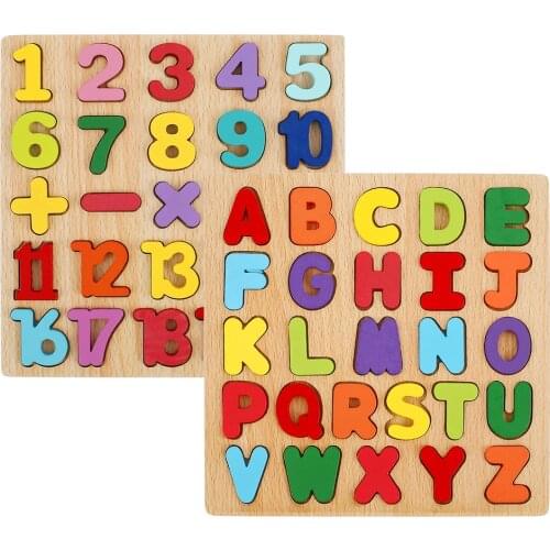 2 PCS Kids Wooden Board Alphabet Number Puzzle Baby Colorful Letter Digital Early Educational Toy For Toddler Boy Girl Gift