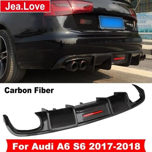 Real Carbon Fiber Rear Lip Bumper Shovel Diffuser With LED Lights For Audi A6 C7.5 S6 Sports Car 2017-2018 Styling Modification
