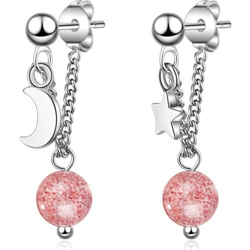 Long Earrings Womens Earrings Simple Earrings Korean Personality Star Moon Earrings Strawberry Crystal New 100-Piece Jewelry