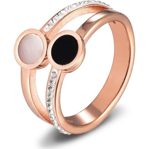 Double Layers Shell Element Stainless Steel Rings CZ Stone Charm Crystal Jewelry For Women Men Couple Wedding Party Engagement