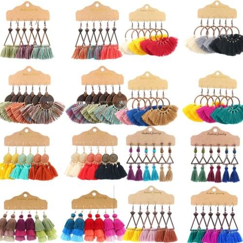 Exknl Boho Ethnic Tassel Dangle Drop Earrings for Women Female Fringed Vintage Fashion 2020 Earrings Sets Jewelry Accessories