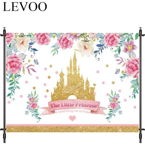 LEVOO Photography Background Castle Golden Flowers Birthday Princess Background Photobooth Photo Studio Shoot Prop