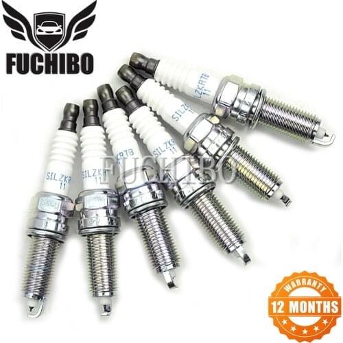 FUCHIBO 6PCS Spark Plug 18846-11070 for 2008-2019 Hyundai Azera Elantra/GT Genesis coupe Santa Fe XL Tucson SILZKR7B11