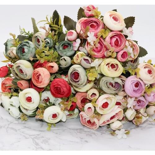 10heads/1 bundle Silk tea roses Bride bouquet for Christmas home wedding new Year decoration fake plants artificial flowers
