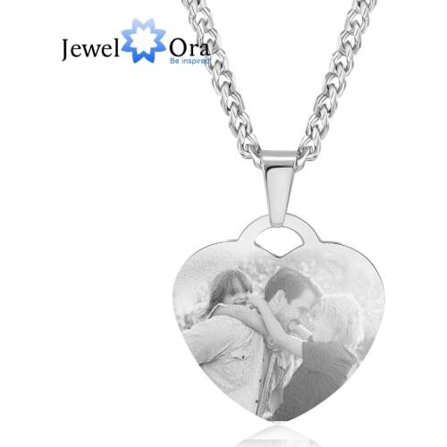JewelOra Customized Photo Heart Necklace for Women Men Personalized Engraved Name & Date Pendant Jewelry BFF Birthday Gifts