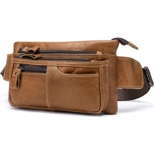 Men Leather Waist Bag Retro Mens Purse Leather Men Messenger Bag Large Capacity mens Chest Pack Waist Pack Bag