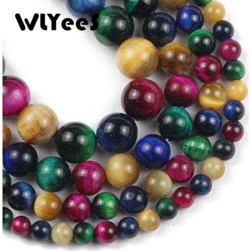 WLYeeS colorful Tiger eye Natural Stone Mixed color Round Loose Beads For jewelry Making 4/6/8/10/12mm DIY Bracelet Strand 15